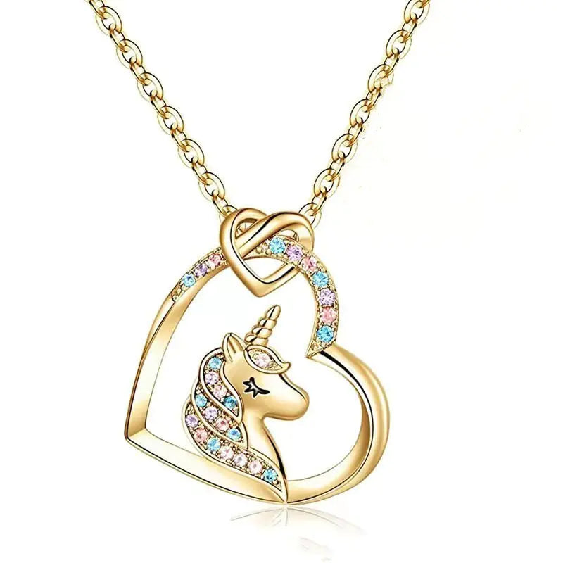 Girls' Unicorn Love Necklace with Colorful Heart Pendant