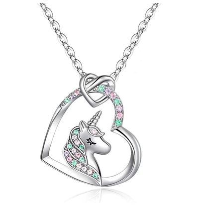 Girls' Unicorn Love Necklace with Colorful Heart Pendant