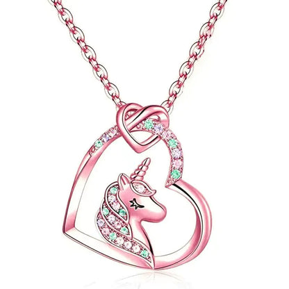 Girls' Unicorn Love Necklace with Colorful Heart Pendant