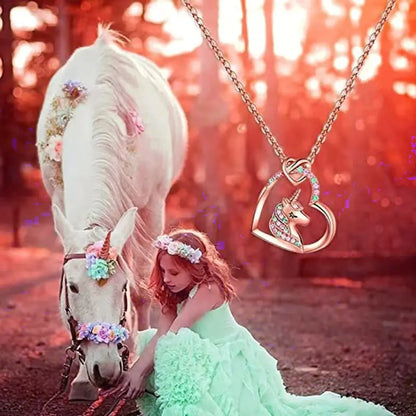 Girls' Unicorn Love Necklace with Colorful Heart Pendant